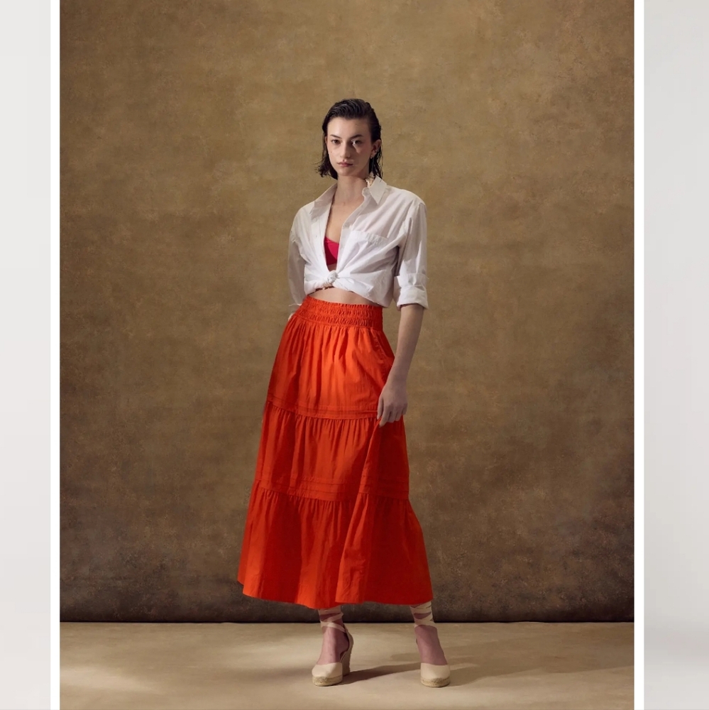 Quince 100% Cotton Poplin Tiered Maxi Skirt Sz XL NWOT